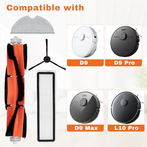 Pack of 17 Spare Parts Compatibel met Dream D9 D9 Max L10 Pro Stofzuiger Accessoires, Trouver Finder Robot Stofzuiger Inclusief 2 hoofdborstels, 6 zijborstels, 4 filters, 4 doekjes, 1