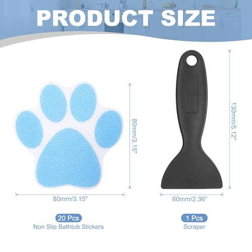 20 stuks Non Slip Bad Stickers, Non-Slip Douche Stickers met Scraper Badkamer Douche Vloer Stickers Paw Afdrukken Vorm Schattige Treads Badkuipen, Blauw