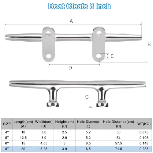 20,5cm Boot Dock Sleats, 2st 316 Roestvrij staal Navy Open Base Dock Sleats Touw Sleats met bevestigingsmiddelen voor Boot Deck Kayaks Nautische Decor Hook, Zilver
