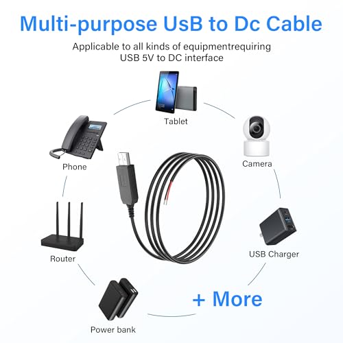 DC Boost Cable - 3 Pack USB 5V to 12V Step-Up Converter, USB 2.0 Plug to Bare Chargers - Geschikt voor camera's, Mini Speakers etc. (0,9 m) 5