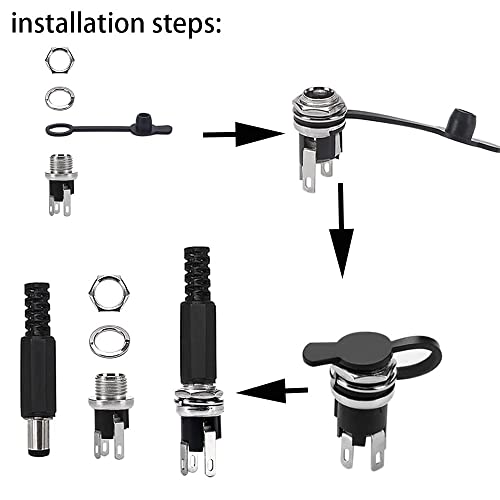 5.5mm x 2.5mm DC mount stopcontact, 12 x DC holle stekkers met soldeeraansluiting, 5.5mm x 2.5mm 12x DC stekker + 12x rubberen beschermkleppen, voor audio/video/mobiel 3