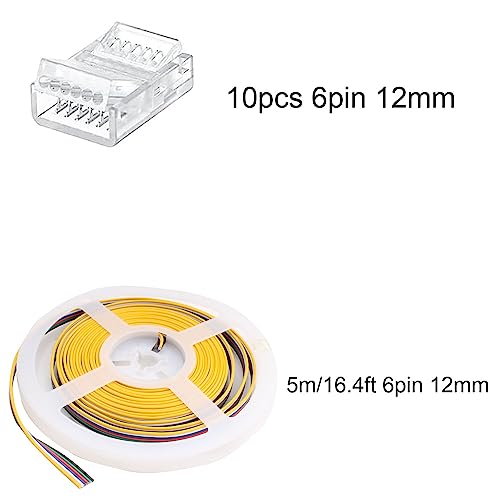 10st LED Light Connector 6Pin 12mm LED Strip Connector Solderless met 16.4ft DC 12V leddraad voor waterdichte of niet-waterdichte 12mm brede LED transparante spoorverlichting