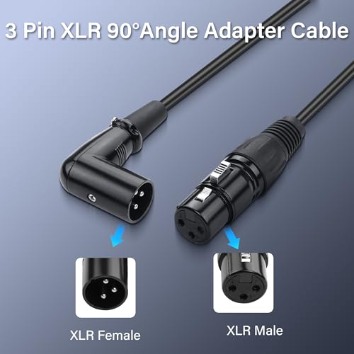 6.5FT XLR Kabel 90 graden 3 Pin XLR Man tot vrouw Balanced Microphone XLR Extension Kabel voor Studio Recorder, Microfoon, Mixer, Speaker System, Phantom Power (90°Male tot vrouw) 4