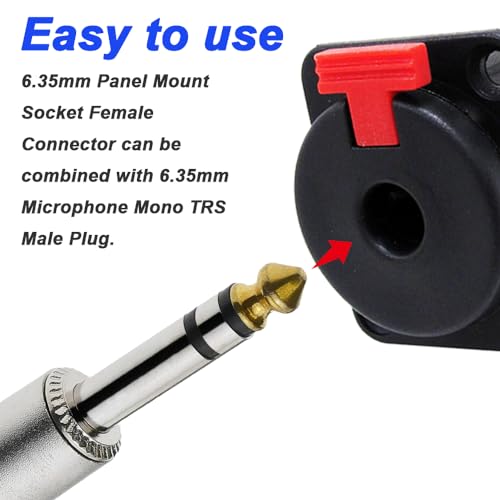 6,35 mm (1/4 inch) Paneel inbouw Socket, 1/4 Inch Stereo Audio Jack en Mono/TRS en TS met 6,35mm dikke 6,35mm Mono TRS Solder Plug (Pack of 4) 3