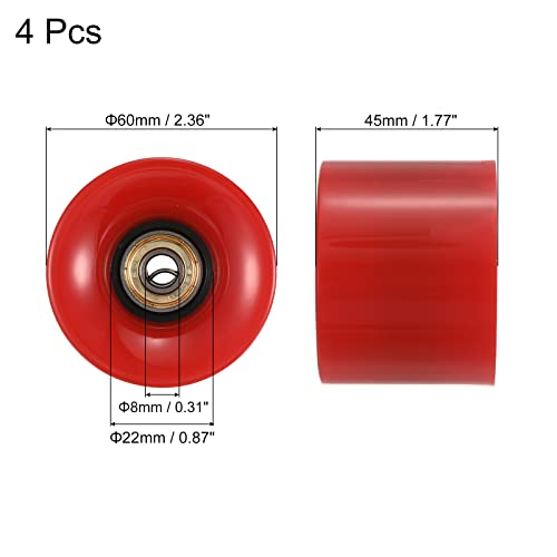 60mm Longboard Wielen met lagers ABEC-11, 4 Pack Street Wielen voor Skateboards Cruiser Wielen Vervanging 80A, Red Golden