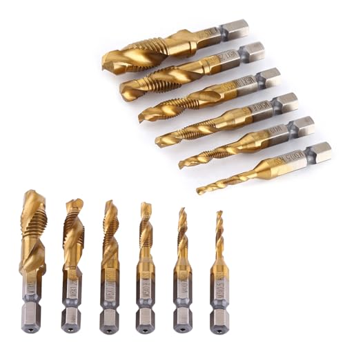 6 st HSS Countersink Tap Boorset Metric Thread Tap Holder Coated 1/4" Thread Cutting Tool Combinatie Hex Shank voor M3-M10