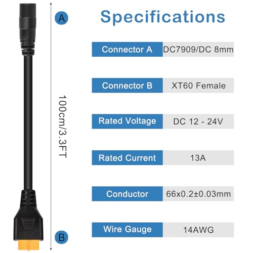 Power Cable DC 8mm to XT60 14AWG DC7909 Bus to XT60 Busadapter voor zonnepanelen Portable Power Supply Lipo RC Batterij Portable Power Supply (1m)