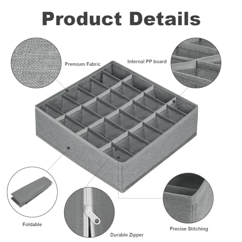 2 Stuks Lade Organisator Organizer met 24 Compartiments, Ladehouder voor Sokken, Ondergoed, Handdoeken, Ties (Licht Grijs)
