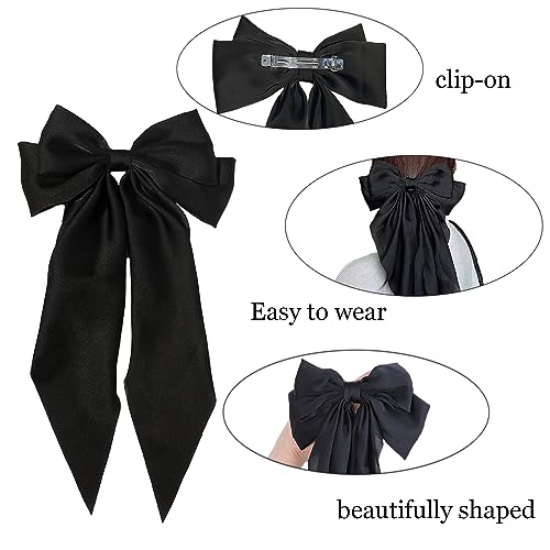2 stuks haarclips met Bow, Haar Accessoires voor meisjes, effen kleur Bow, haarspeld, Franse haarspeld, lange ribbon haar bevestiging Accessoires, zachte satin zijde 3