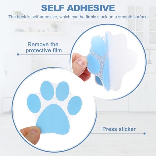 20 stuks Non Slip Bad Stickers, Non-Slip Douche Stickers met Scraper Badkamer Douche Vloer Stickers Paw Afdrukken Vorm Schattige Treads Badkuipen, Blauw 4