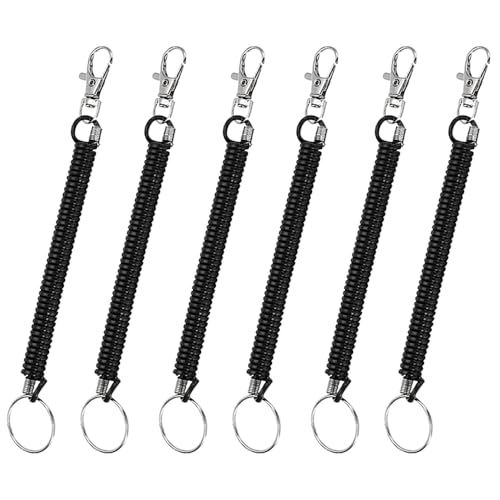 6 stuks Stretch Spiraalsleutelhanger met Clip Plastic sleutelhanger Spring sleutelhouder Uitbreidbare veiligheid Spring sleutelhouder Anti-diefstal Anti-Loss voor mobiele telefoons, zwart