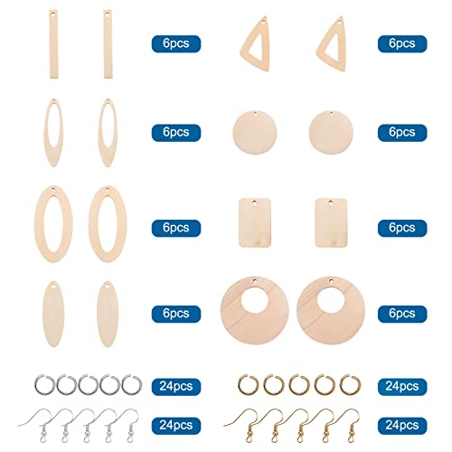 48st 8 Styles Geometrische Houten Hangers met 48st Oorbellen Hooks & 48Scs Jumping Ringen voor het maken van DIY oorbellen