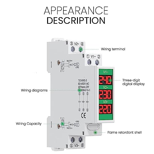 3 Fase AC Voltmeter 60-450V LCD Digitale spanningsmeter elektrische stroommeter DIN Spoormontage 4