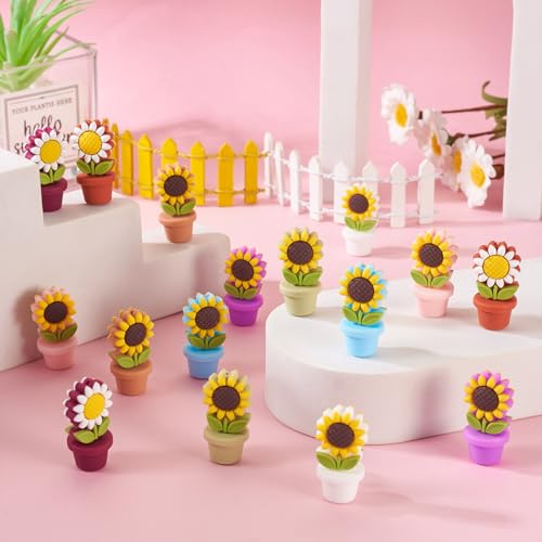 16 st Zonnebloem Bloem Pot Siliconen kralen voor Pen Keychain sieraden maken centrum geborsteld bloem spacer kralen voor armbanden ketting 4