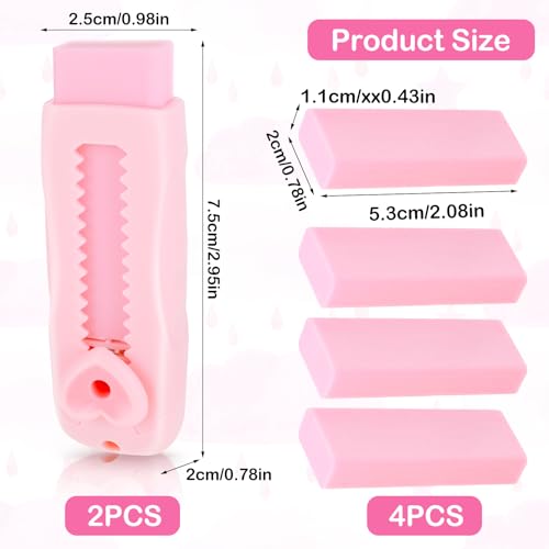 Schuifbare Pencil Eraser Push-Pull Rubber Wiser en 4 stuks Refill Wisers voor studenten, School Stationery, Schrijfgerei Bureau (Roze) 4