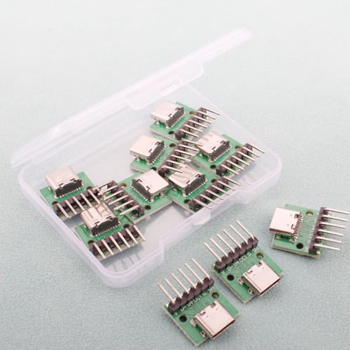 10st USB C Breakout Board naar DIP PCB Adapter Breakout Test Board met gebogen, Pin 2.54mm Pitch, 16 Pin 3.1 Type C tot 6P DIY Converter 5