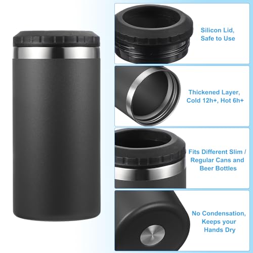 Slim Can Cooler, 16oz Skinny kan geïsoleerd bier Sleeve Drinkhouder voor bier Soda koffie gewone blikken en flessen, zwart 4