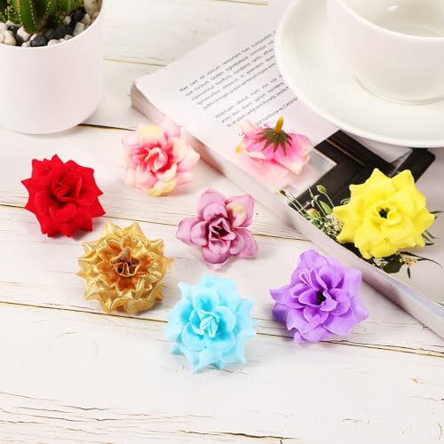 1.77 Inch kunstmatige rozen hoofd, 100 stuks nep bloemen bruiloft Faux Flower Wall DIY ambachten bruids douche boeket Startpagina Housewarming decoratie, licht bruin 3
