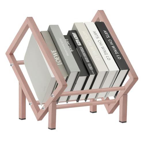 11.8" Tafelblad Boekenkast, Bureaublad Boekenkast Kleine tabel Top Boekenplank Roestvrij stalen Boekenkast Opbergen Organisator Rack voor Bureau Boeken Vinyl Record Holder Magazine, Rose Gold
