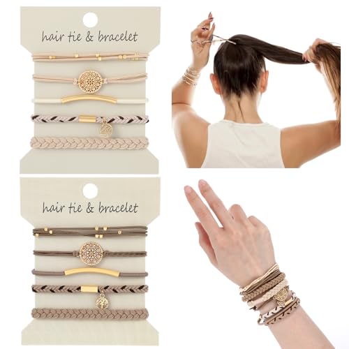 Boho haarbanden, 10 stukken van 5 stijlen Elastische gevlochten haarbanden voor vrouwen, schattige zachte haarbanden armband Geen Harm Ponytail houders Haaraccessoires voor meisjes met dikke en