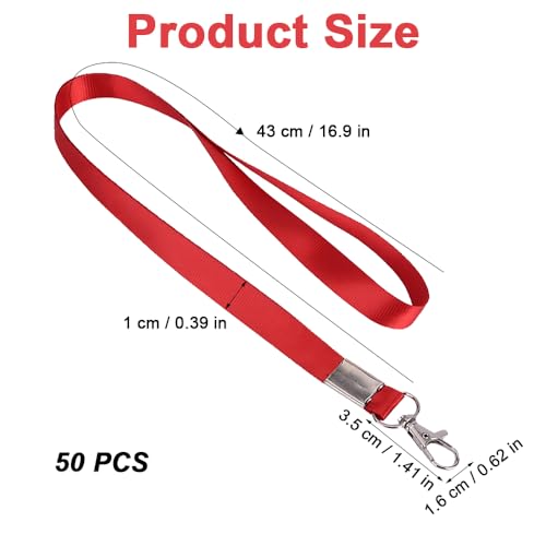 50 stuks lanyard met draibare sluizing, slimmekoord voor kinderen, 45 cm slimmekoord voor kaarten, slimmekoord voor identiteitskaarten, medewerkers, bezoekers (rood)