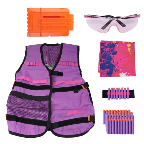 Tactical Vest Kit voor meisjes, Tactical Vest Kit met Refill Balls, Polsband, Sjaal Mask, Beschermende Goggles, Dart Herlaad Clip voor N-Strike Elite Series