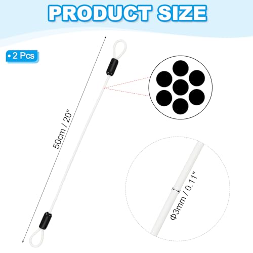 1/8" Dia Vinyl gecoate roestvrij staalkabel met lusjes, 2 stuks 20 inch flexibele draadtouw, veiligheidsketting, Lanyard, voor Outdoor Stage Verlichting, Bagageslot, Wit