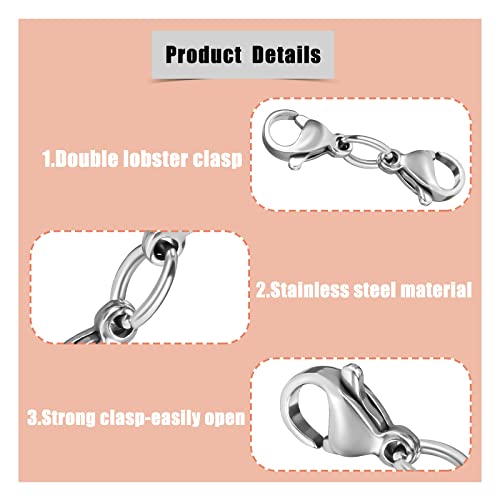 8 st Dubbele Carabiner sluiting Extenders, Roestvrij staal 2.5cm sieraden Lobster sluiting Dubbele Claw Connector voor ketting armband sieraden maken (Zilver) 3