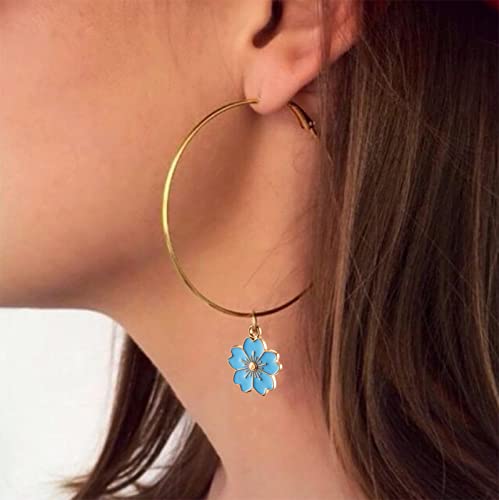 Light Sky Blue Flower Charm Enamel Legering Light Gold Plated Metal Charm Hanger voor ketting armband oorbellen sieraden Set van 10, niet-edel metaal 4