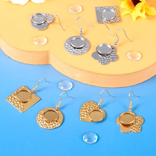 20 Sets Roestvrij Stalen oorbel Bezel Ronde Vierkante Hart Omlijsting Trays 12mm Glasheldere Cabochons voor oorbellen ambachtelijke sieraden maken DIY vrouwen accessoire decoratie 4