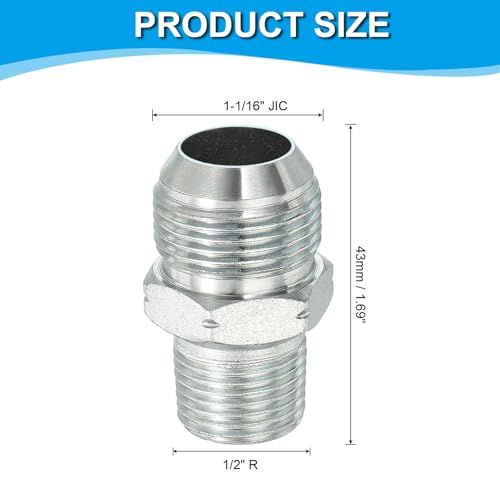 Pipe Adapter Connector 1-1/16" Man 37°Flare JIC x 1/2" Man R Pijp Fitting Olie Feed Restrictor Fitting Hydraulische Connector voor Olie Stoom Water Pijpleidingen Systeem