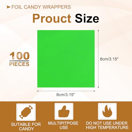 3.15 Inch Foil Candy Wrappers, 100Stuks Chocolate Wraping Paper voor Homemade Caramel DIY Sweets Decoratie Chocolade Cake Verpakking, Groen