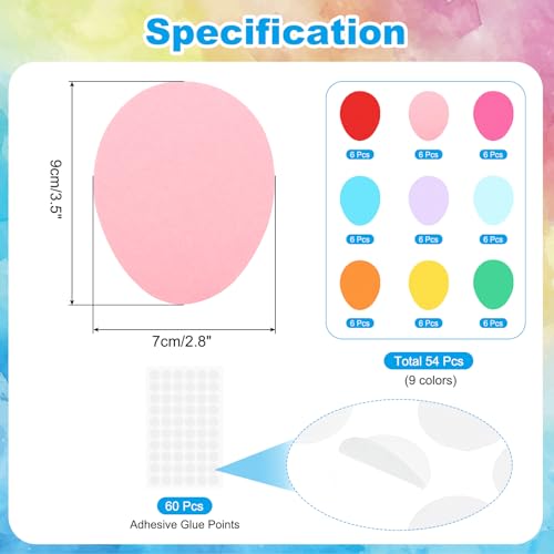 Bulletin Cutouts Paper, 54 stuks Egg Shape Bulletin Board Paper Cutouts Decoraties met Zelfklevende Dots voor klaslokaal DIY Crafts Projecten Party Supplies, Multicolor