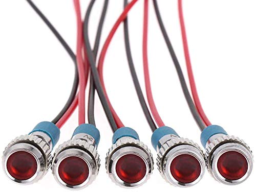 5 st 6mm 1/4inch LED Metalen Indicator Licht 12V Waterdichte Signal Lamp Pilot Dash Directional Auto Truck Boat met draad (rode kleur) 3