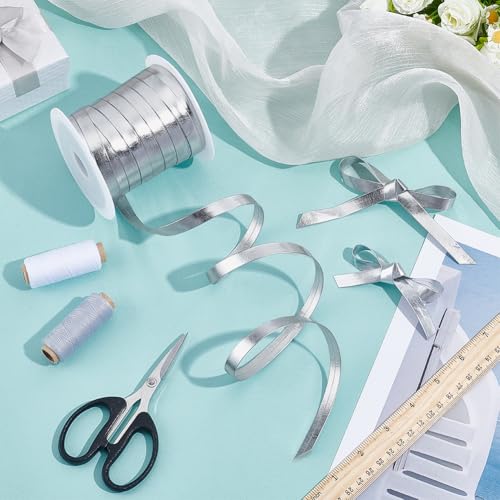 20 m kunstlederen band, 1 cm platte metalen lederen banden, glanzende leer, kanten afwerking voor kleding, naaien, knutselen, pakken, zilverleurig 4