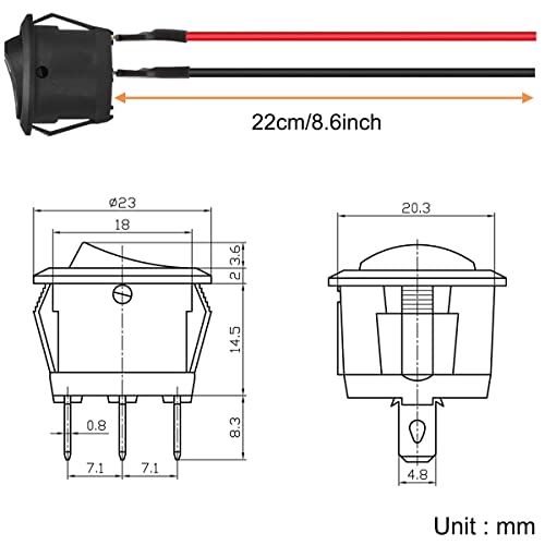 Schakelschakelaar, 10 st Aan/uit schakelaar SPST 2 Pin Locking Schakelschakelaar Ronde Zwarte Knop met voorbedraad 6A 250V 10A/125V AC voor Car Boat House 4