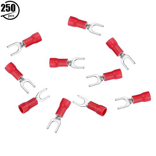 Kabelconnectoren, 250 stuks, geïsoleerde elektrische draadterminals, Crimp Fork Connector Attachment, voor elektrische voeding en huishoudelijke apparaten (rood) 3