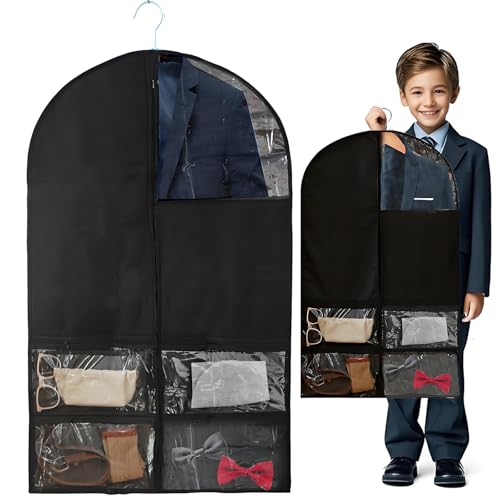 Pakzak voor jongens en mannen, Grote capaciteit Zichtbare Window Black Suit Carrier, ademend, stofdichte tassen voor Jacket Shirt
