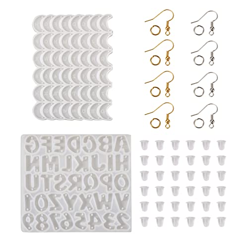 282PCS oorbel Siliconen mallen oorbellen maken Kits brief A-Z nummer 0-9 Maan Epoxy Resin mallen met oorbellen haken voor DIY oorbel sieraden maken