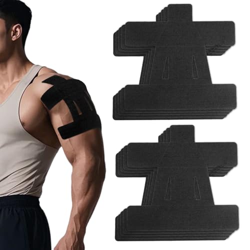 10 st Kinesiologie Tape voor schouder, waterdichte voorgesneden spiertape-strippen ademende elastische sport Sticker voor schouderondersteuning Sport & fysieke ontspanning (zwart)