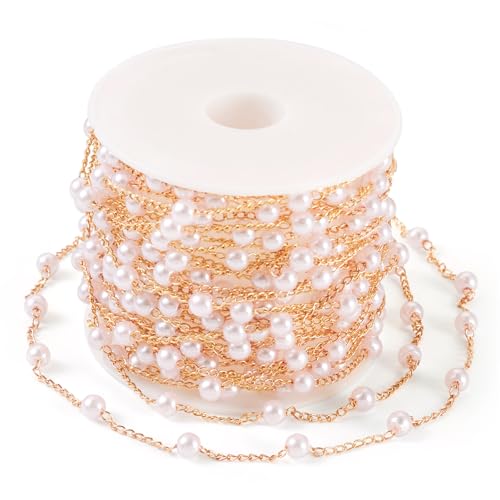 16.40 Voet Imitatie Parel Ketting, Messing Kabel Kettingen met imitatie Parel Kralen, Parel Kettingen voor Vrouwen, sieraden kettingen Gouden ketting voor armband, DIY