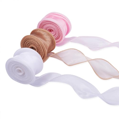 3 Rolls Polyester Iridescent Fishtail Ribbon Glittering Chiffon Ribbons voor DIY Crafts Bow Wedding Bouquet Wrap Kranten Decoratie,10m(9.14m)/Roll