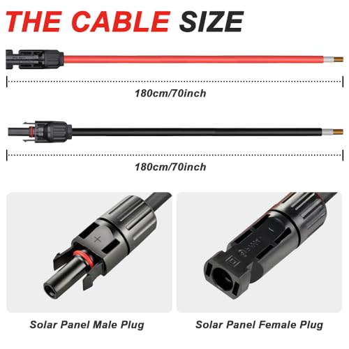 Zonnepanelverlengkabel, 10 AWG bus en stekker, zonnepaneeladapter, blanco kabel met meerleutel (2 stuks, 1,8 m)