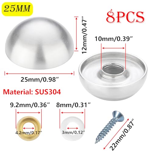 8st Roestvrij stalen spiegelschroeven, 25mm Hemisferisch Decoratieve schroeven, Spiegel Nail met decoratieve caps, Reclame Schroeven voor Board Display