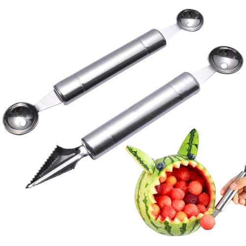 Ball Cutter Set, 2 stuks Ball Cutters en snijgereedschappen, Roestvrij stalen meloenlepeltjes, Meloensnijders voor diverse vruchten, Zaadverwijderaar, Roestvrij staal, Keukengereedschappen
