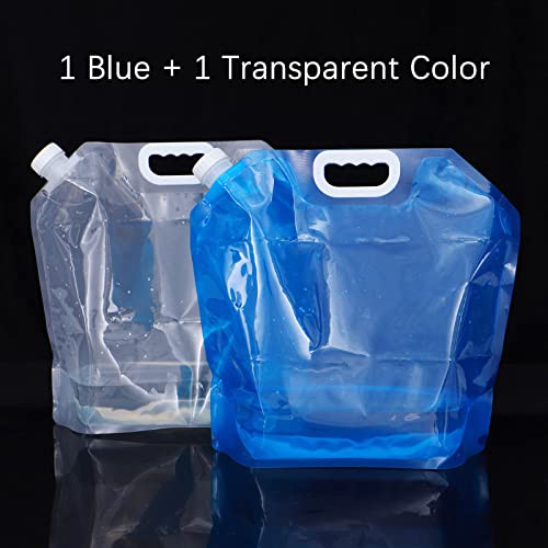 Zee 2 x Opvouwbare water Jerrycans, Waterdispenser, Opvouwbare Jerrycan, Water Jerrycan met Faucet, Water Tank, Water Tank, Camping Opvouwbare Jerrycan, 5 L, BPA-Free, Transparant+Blue