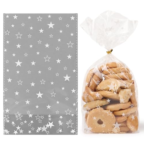 100 stuks transparant sterrennoepzakjes van kunststof, OPP-zak, kleine cellofaanzakjes, 14,5 x 24 cm, geschenkverpakking voor Kerstmis, feest