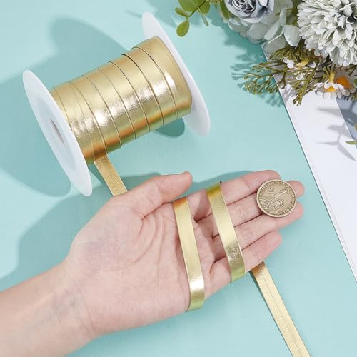 20m Faux lederen band, 1cm Plat metaal lederen band, glanzend leer, Kant afwerking voor kleding, Naaien, Crafting, Verpakking, Goud 3