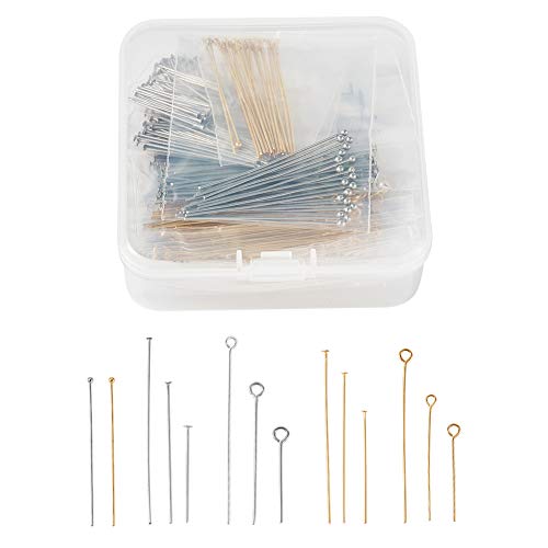 640sts 304 Roestvrij Steel Eye Pins Head Pins Ball Head Pins 3 Styles Draadkop Pins voor sieraden maken (Goud en roestvrij staal)