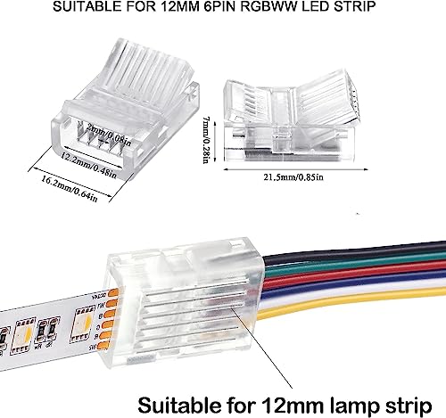 10st LED Light Connector 6Pin 12mm LED Strip Connector Solderless met 16.4ft DC 12V leddraad voor waterdichte of niet-waterdichte 12mm brede LED transparante spoorverlichting 3